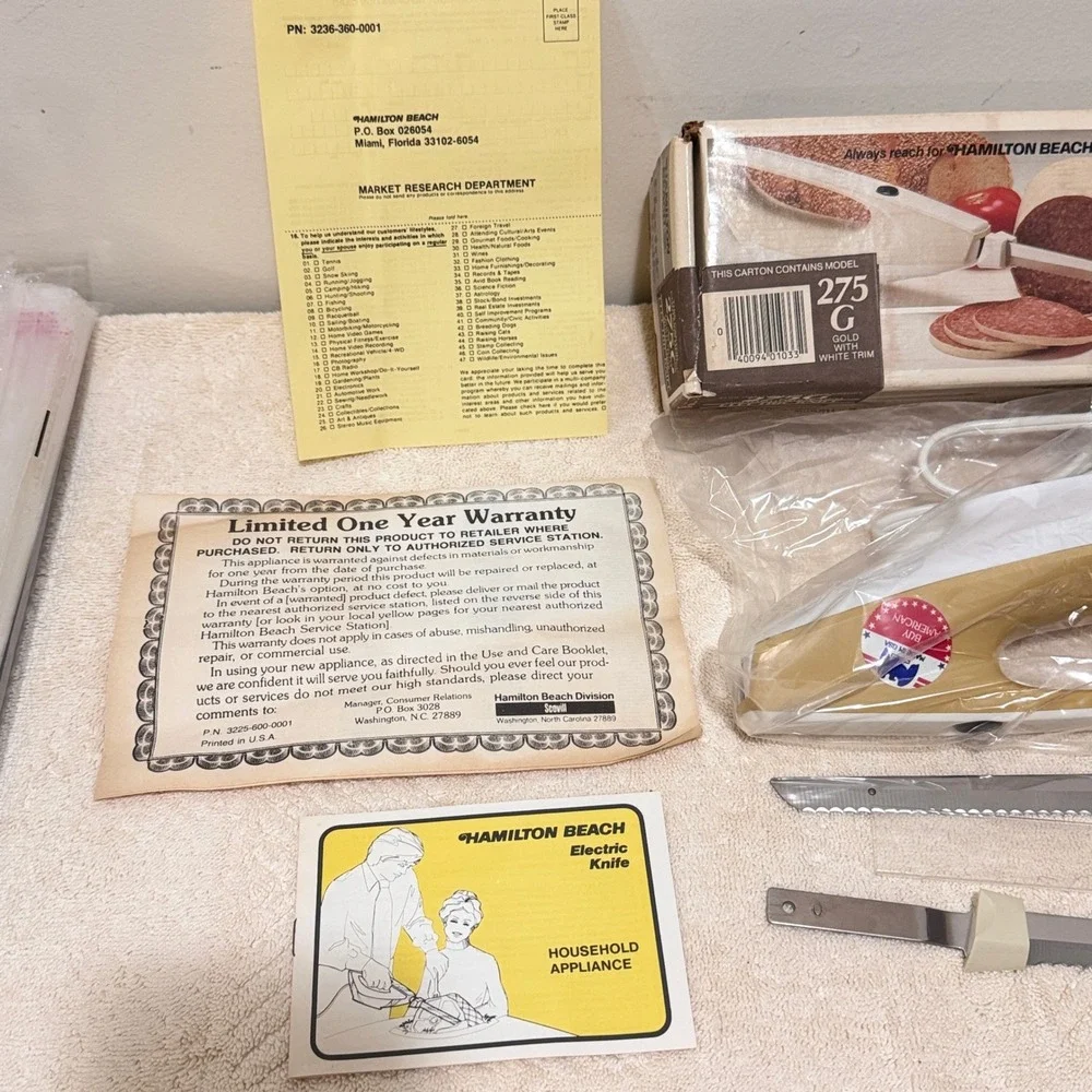 Vintage Hamilton Beach Scovill Electric Knife Model 275G Gold White Tested USA